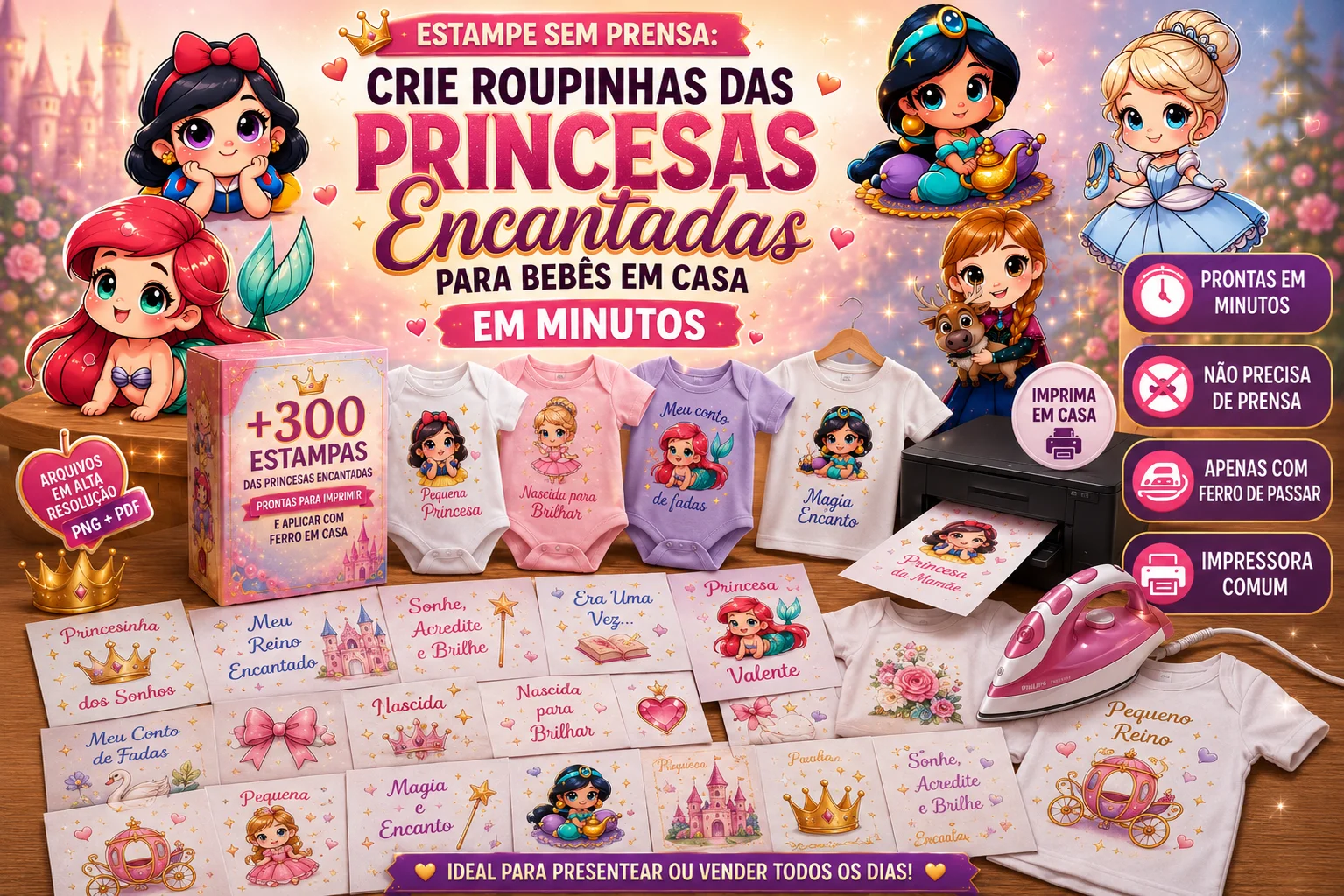 +300 Estampas das Princesas Encantadas para roupinhas de bebê